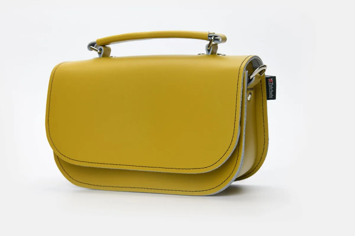 Zatchels Aura Handmade Leather Bag - Yellow Ochre>Women Small Satchels|The Aura