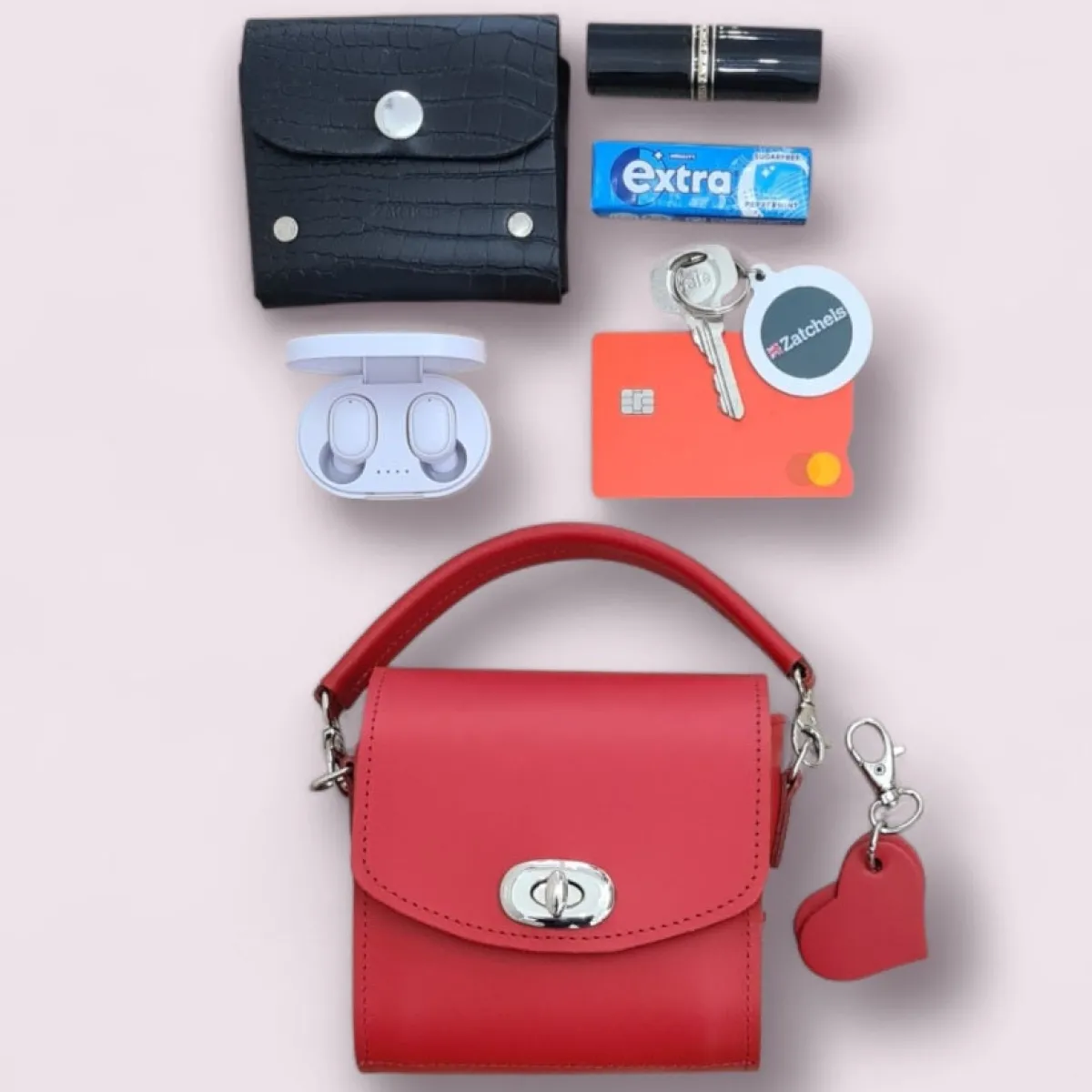 Zatchels Bauble Leather Handbag - Love Hearts - Pillar Box Red In Stock & Ready to Ship><noscript><img width=