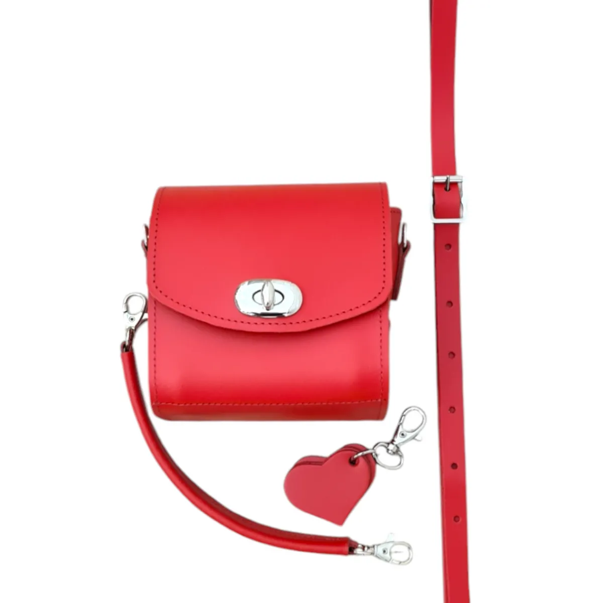 Zatchels Bauble Leather Handbag - Love Hearts - Pillar Box Red In Stock & Ready to Ship><noscript><img width=