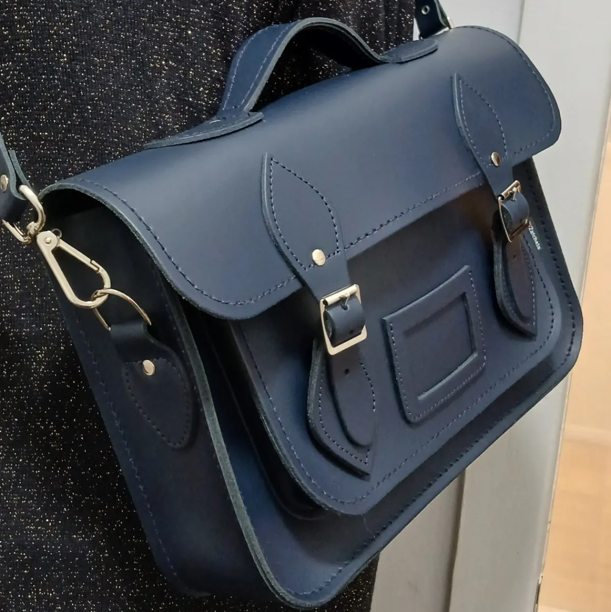 Zatchels Black Leather Satchel - 13'' with Handle & Magnets - In Stock & Ready to Ship><noscript><img width=