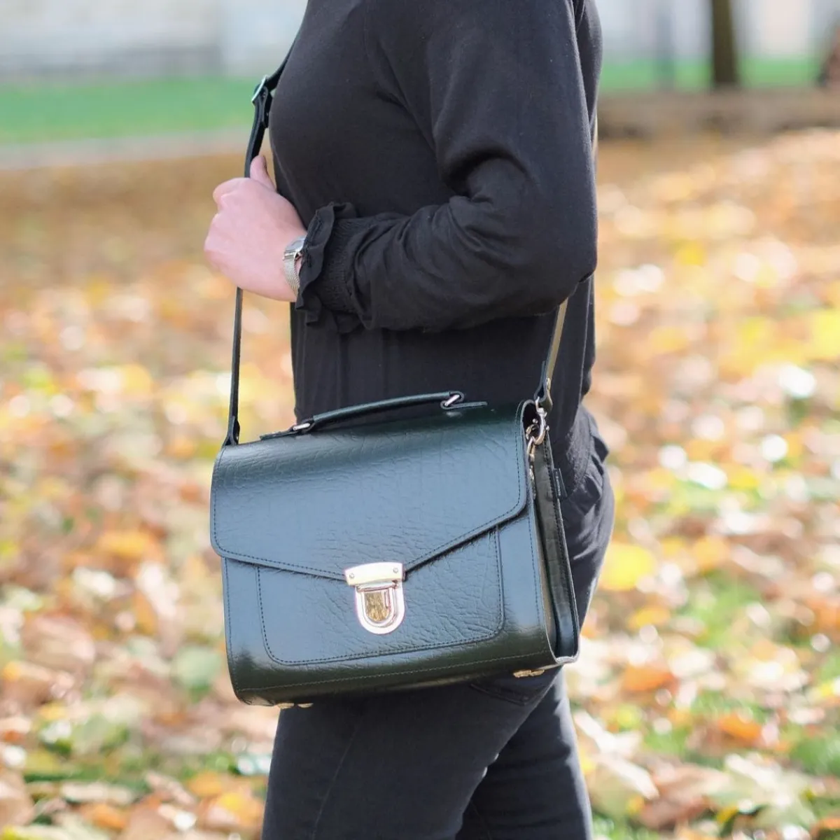 Zatchels Executive Handmade Leather Sugarcube Grande - British Racing Green><noscript><img width=