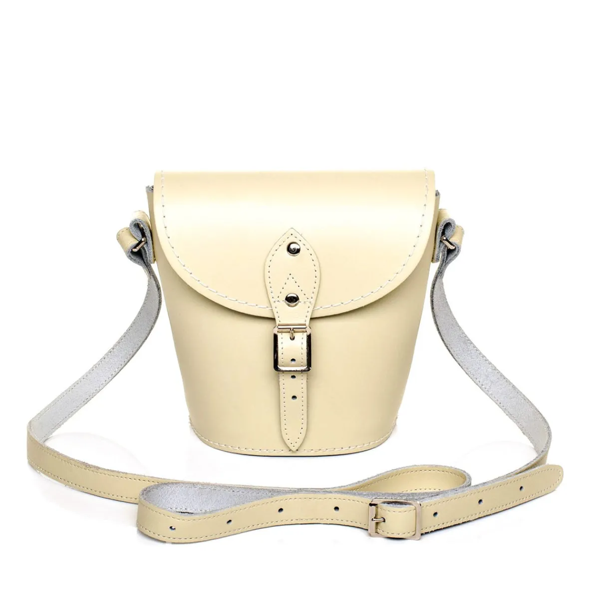 Zatchels Handmade Leather Barrel Bag - Pastel Cream>Women Barrel Bags