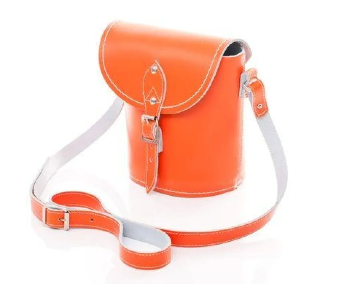 Zatchels Handmade Leather Barrel Bag - Orange>Women Barrel Bags