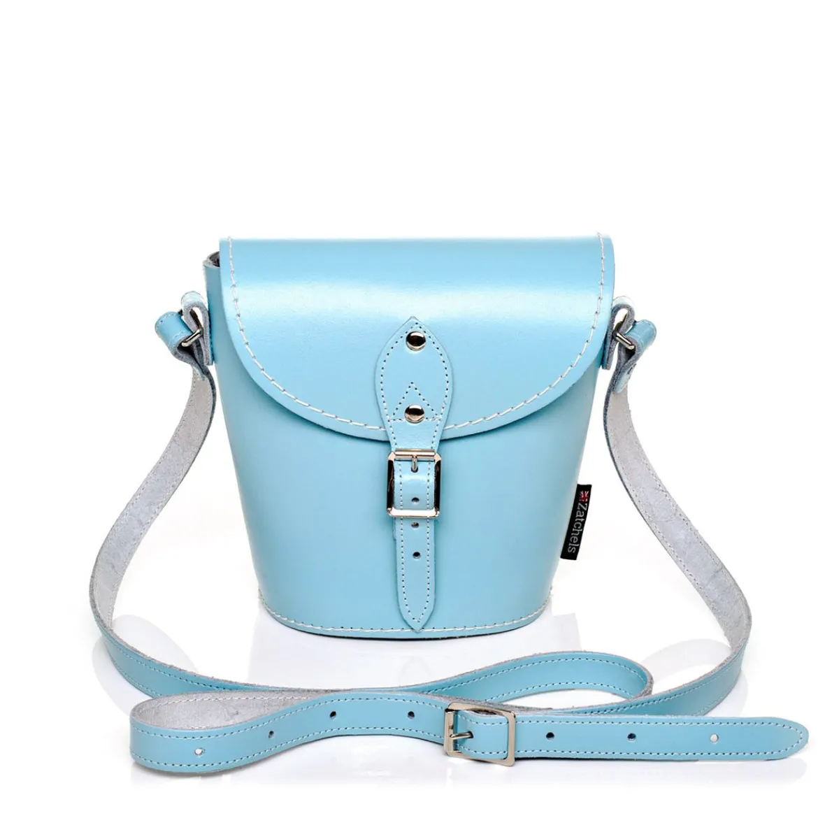Zatchels Handmade Leather Barrel Bag - Pastel Baby Blue>Women Barrel Bags