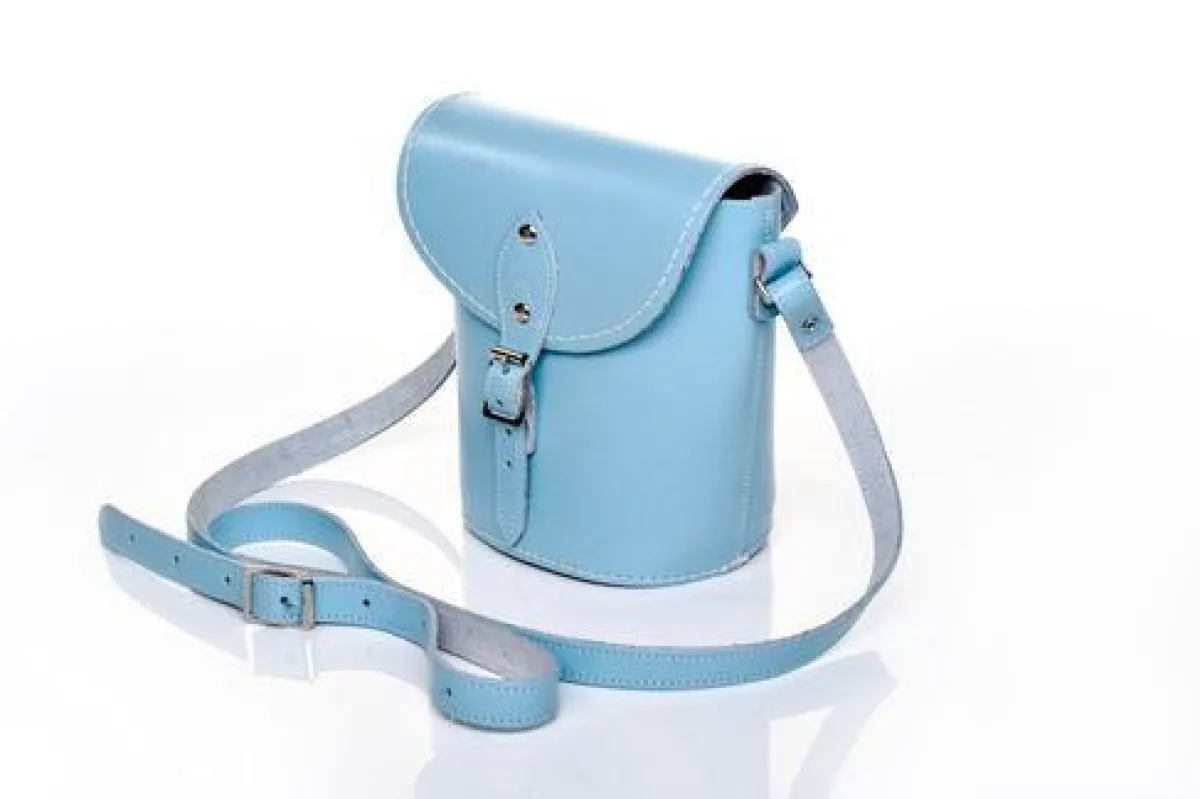 Zatchels Handmade Leather Barrel Bag - Pastel Baby Blue>Women Barrel Bags