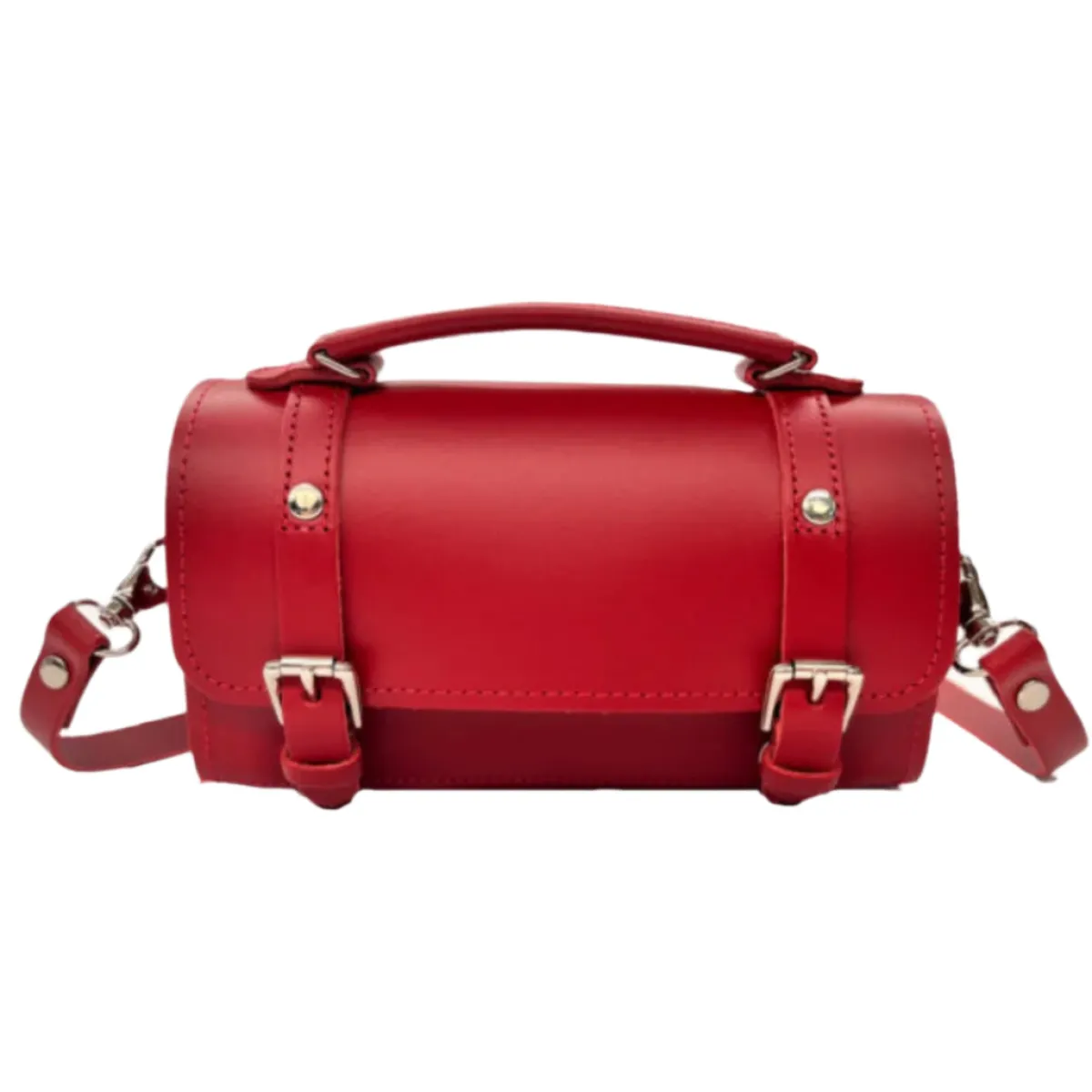 Zatchels Handmade Leather Bowler Bag - Red>Women Bowler Bags