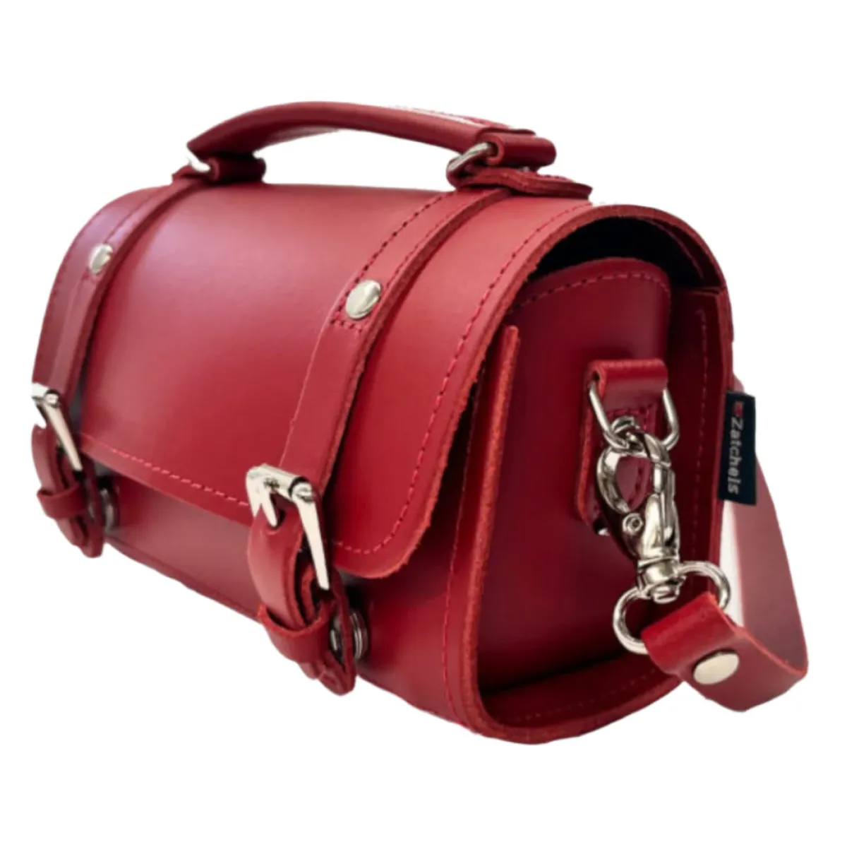 Zatchels Handmade Leather Bowler Bag - Red>Women Bowler Bags