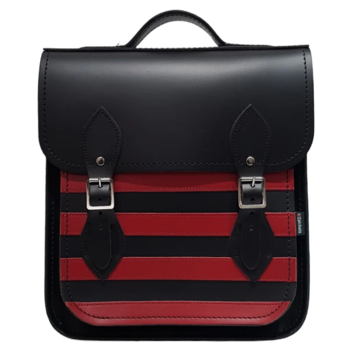 Zatchels Handmade Leather City Backpack - Gothic Striped Red & Black>Women Backpacks|Backpacks
