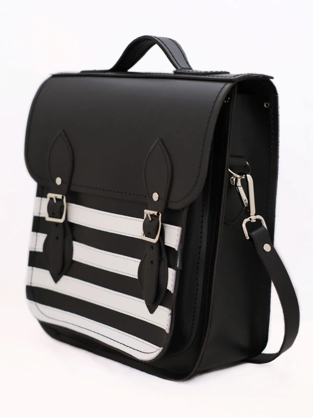 Zatchels Handmade Leather City Backpack - Gothic Striped White & Black>Women Backpacks|Backpacks