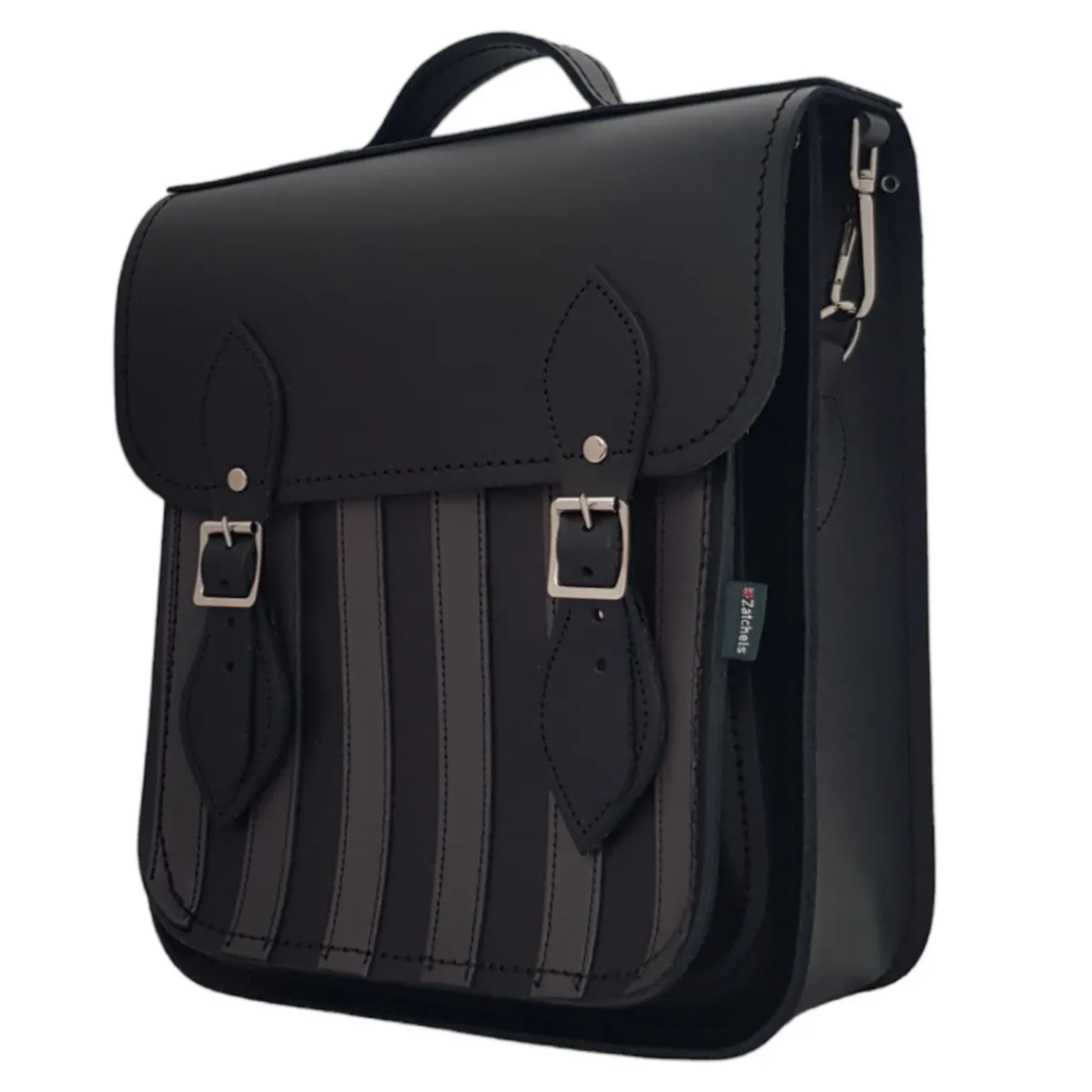 Zatchels Handmade Leather City Backpack - Gothic Striped Grey & Black>Women Backpacks|Backpacks