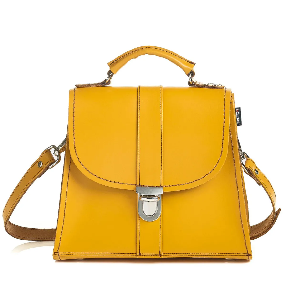 Zatchels Handmade Leather Cross Body Bag - Yellow Ochre>Women Cross Body Bags