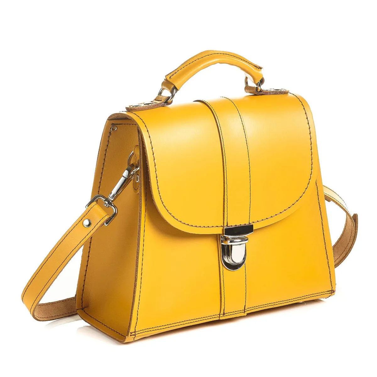 Zatchels Handmade Leather Cross Body Bag - Yellow Ochre>Women Cross Body Bags