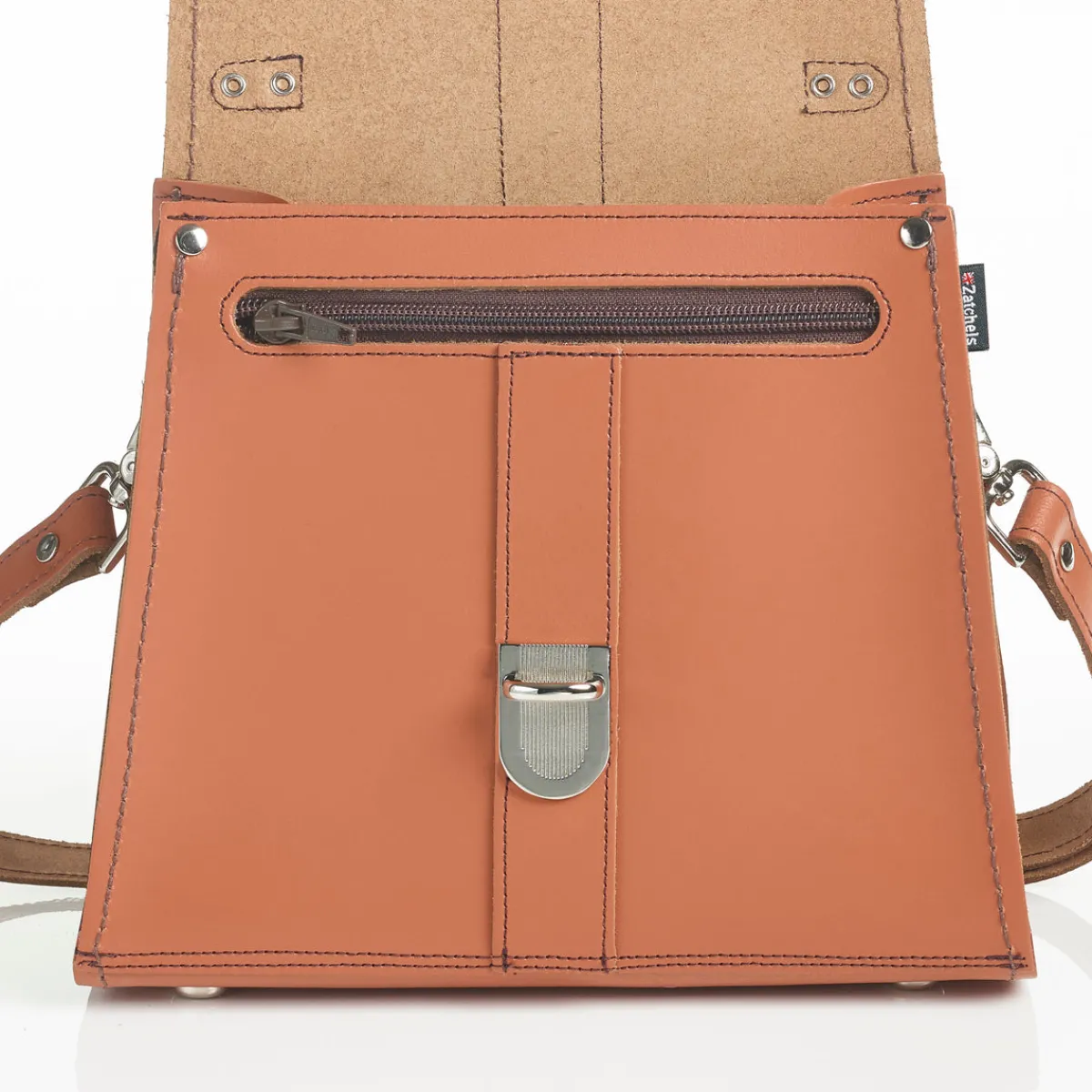 Zatchels Handmade Leather Cross Body Bag - Burnt Orange><noscript><img width=