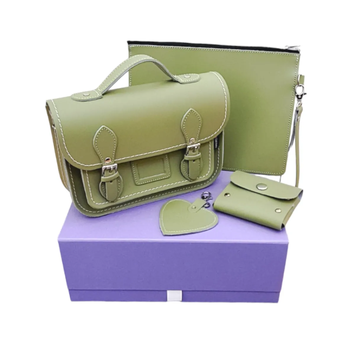 Zatchels Handmade Leather Midi Collection Gift Set - Sage - Green>Women Small Satchels