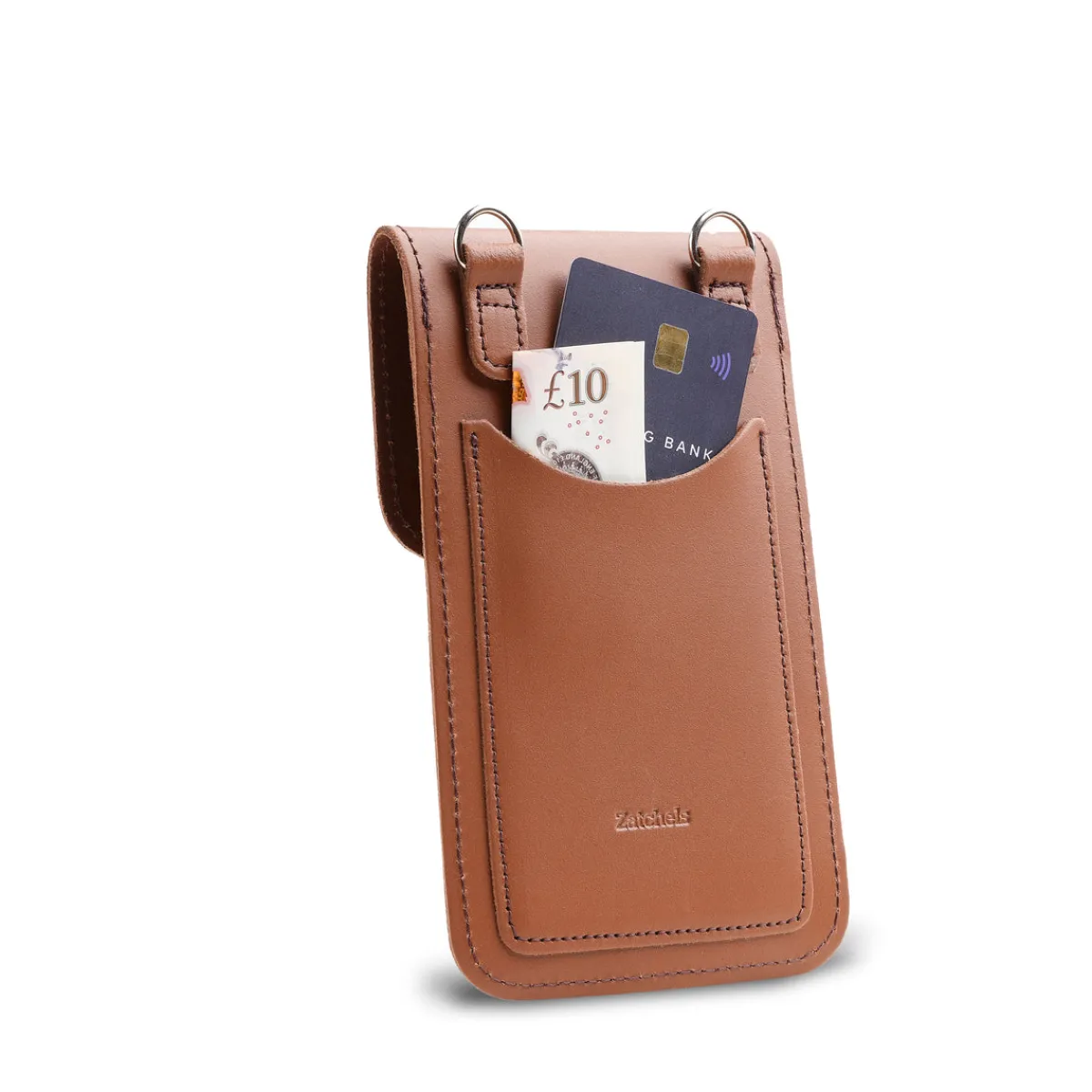 Zatchels Handmade Leather Mobile Phone Pouch Plus - Chestnut>Women Phone Bags|Men's Phone Bags