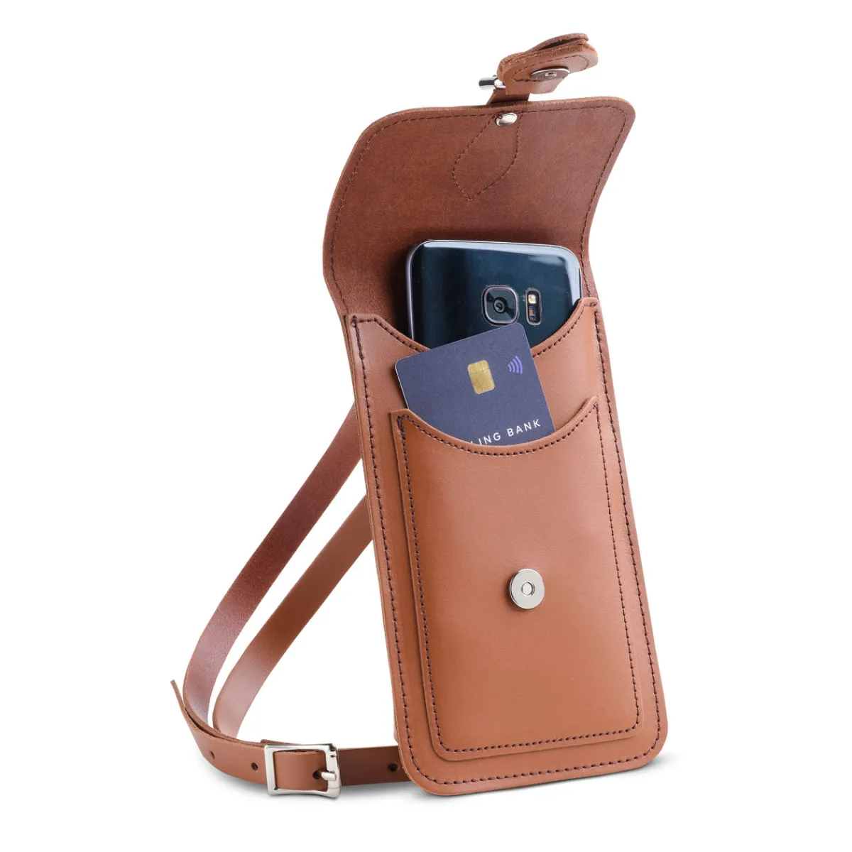 Zatchels Handmade Leather Mobile Phone Pouch Plus - Chestnut><noscript><img width=