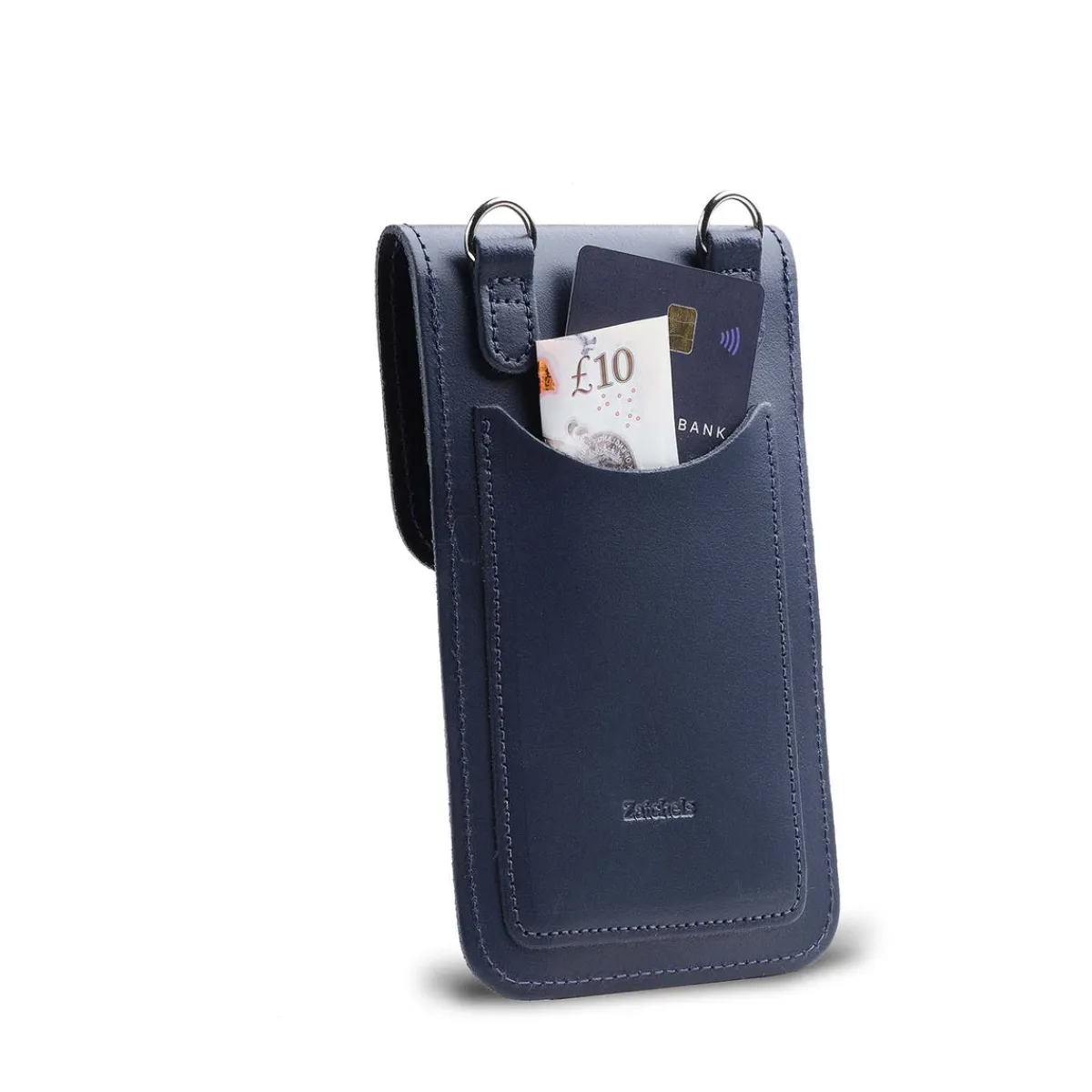 Zatchels Handmade Leather Mobile Phone Pouch Plus - Navy Blue>Women Phone Bags|Men's Phone Bags