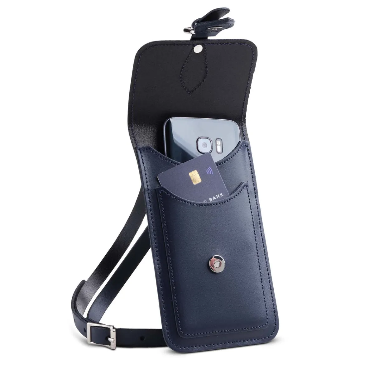 Zatchels Handmade Leather Mobile Phone Pouch Plus - Navy Blue><noscript><img width=