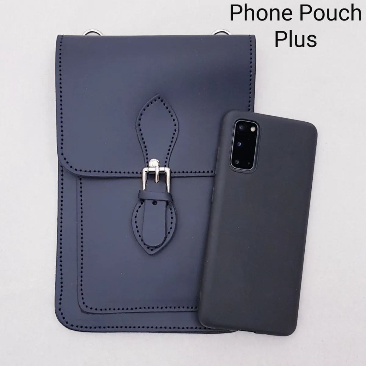 Zatchels Handmade Leather Mobile Phone Pouch Plus - Navy Blue><noscript><img width=