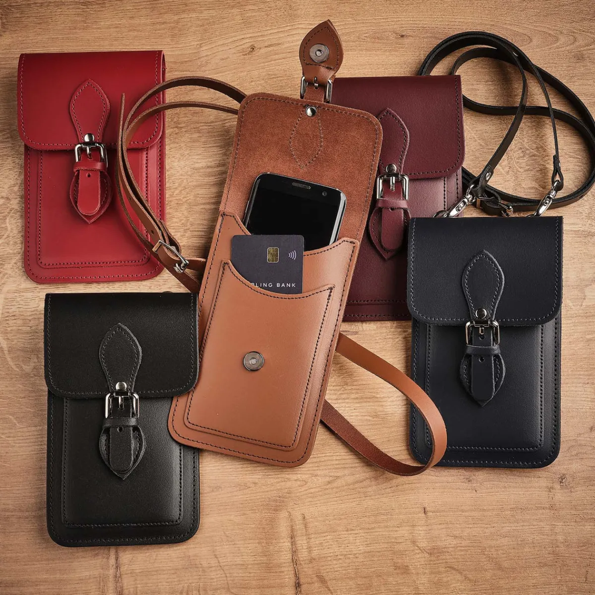 Zatchels Handmade Leather Mobile Phone Pouch Plus - Magenta><noscript><img width=