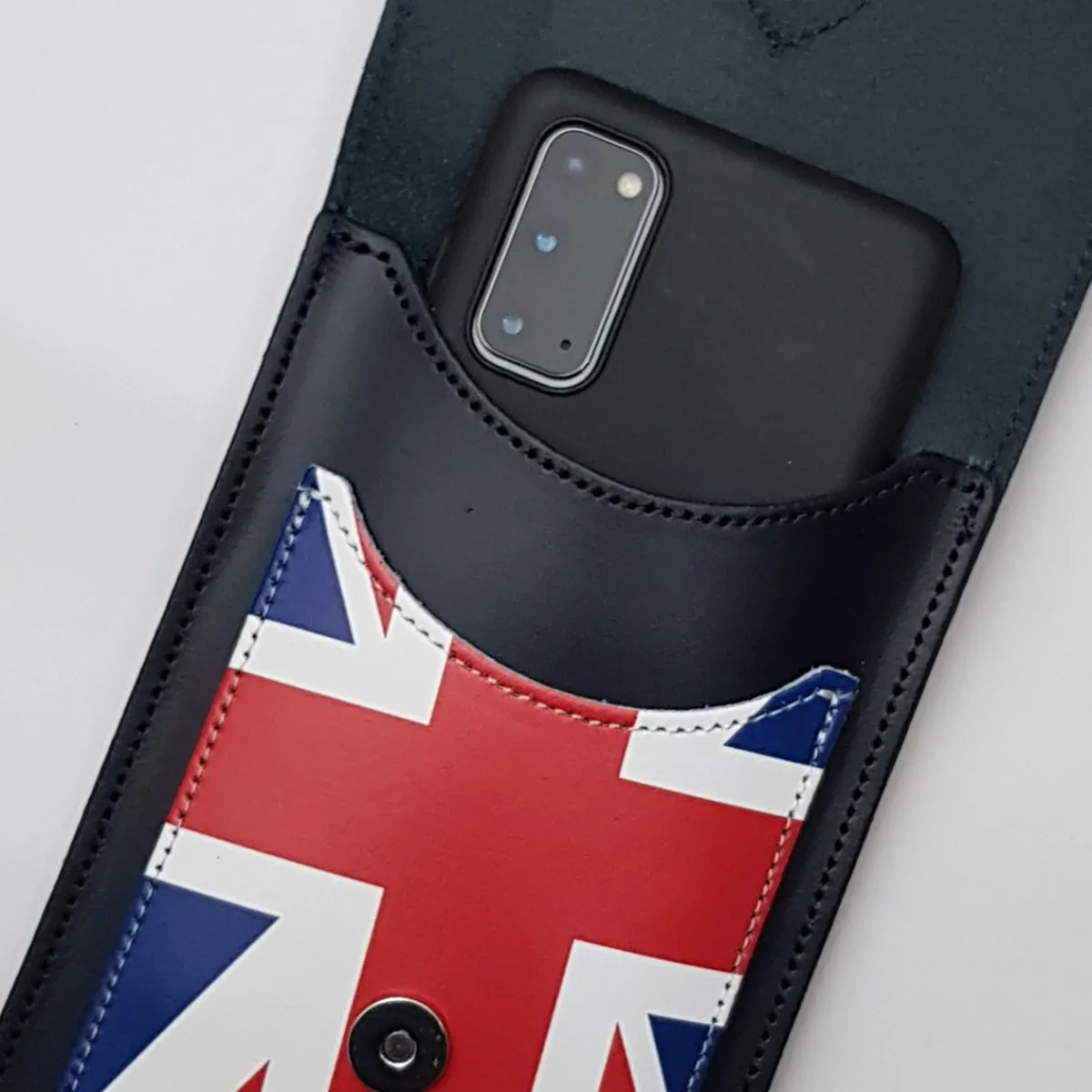Zatchels Handmade Leather Mobile Phone Pouch Plus - Union Jack - Navy Blue>Women Phone Bags|Men's Phone Bags