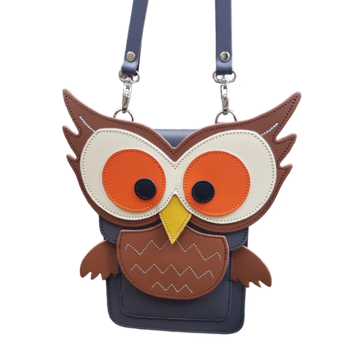 Zatchels Handmade Leather Mobile Phone Pouch Plus - Hoot Owl - Graphite>Women Phone Bags|Men's Phone Bags