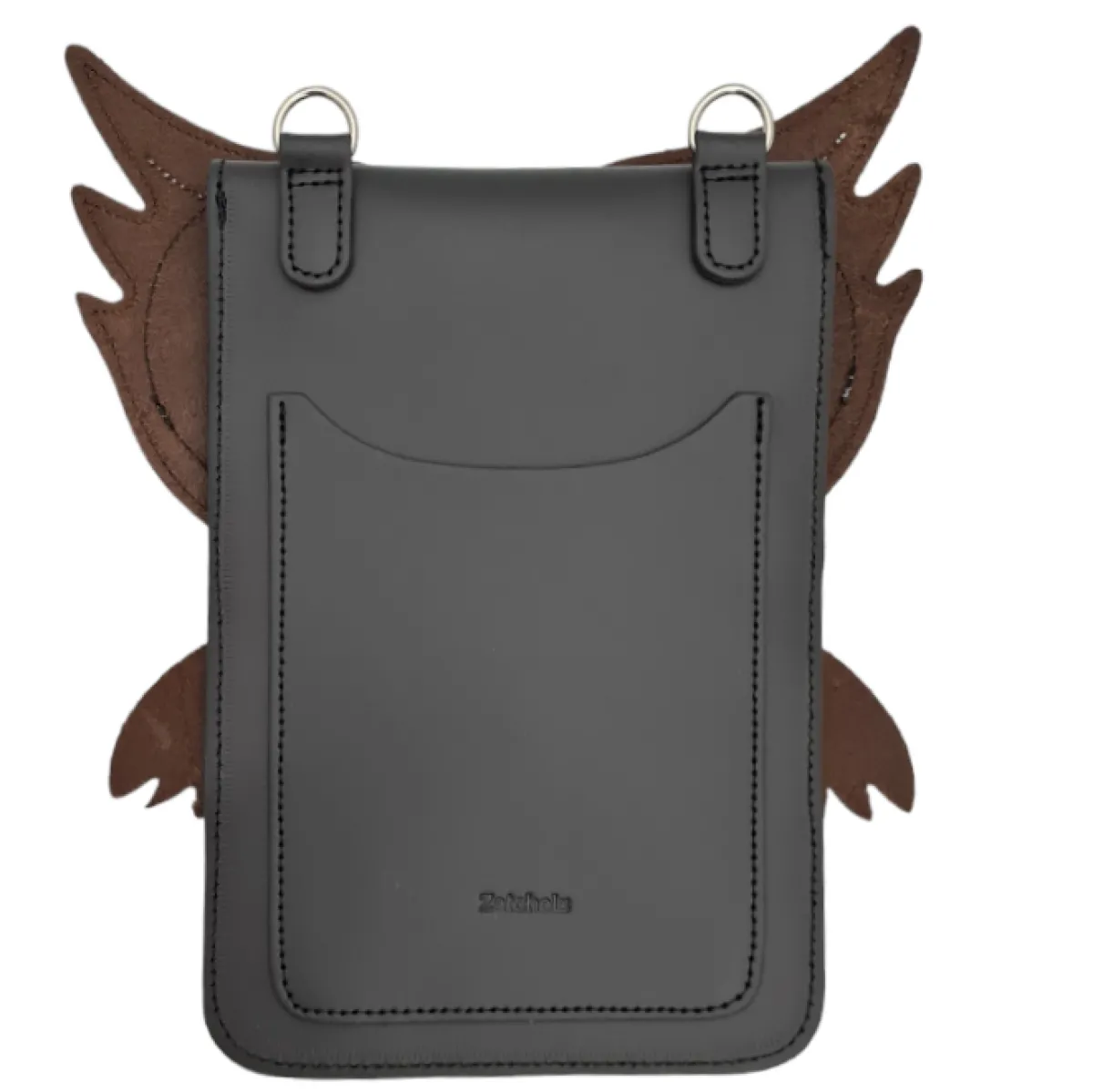 Zatchels Handmade Leather Mobile Phone Pouch Plus - Hoot Owl - Graphite><noscript><img width=