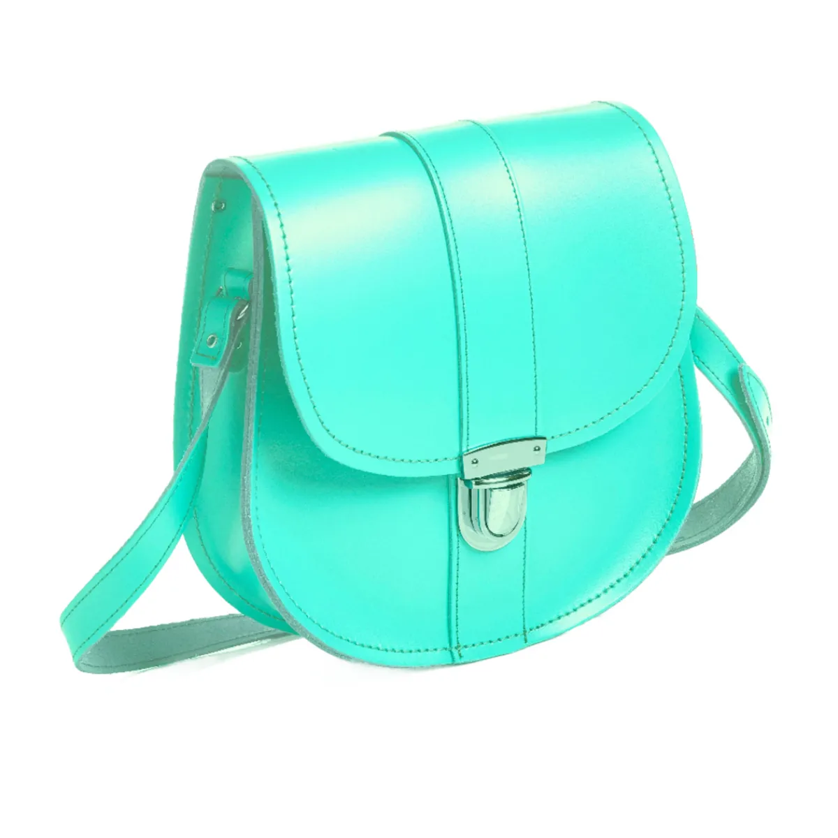 Zatchels Handmade Leather Pushlock Saddle Bag - Limpet - Shell Blue>Women Saddle Bags