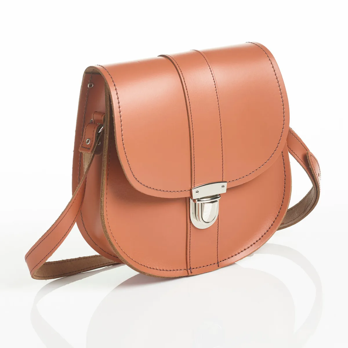 Zatchels Handmade Leather Pushlock Saddle Bag - Burnt Orange>Women Saddle Bags