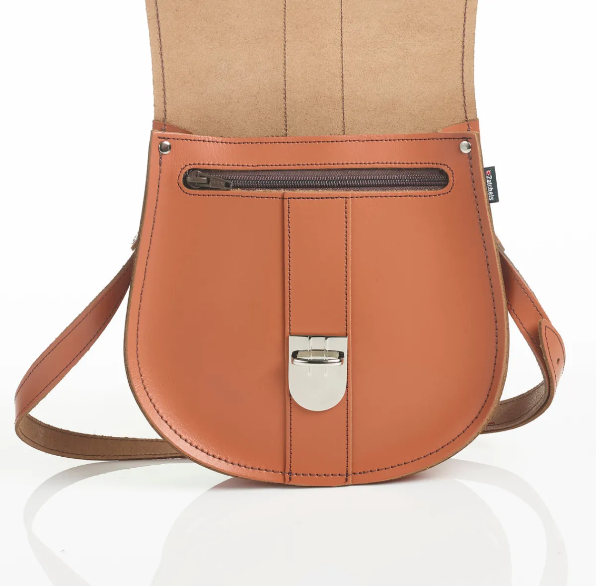 Zatchels Handmade Leather Pushlock Saddle Bag - Burnt Orange><noscript><img width=