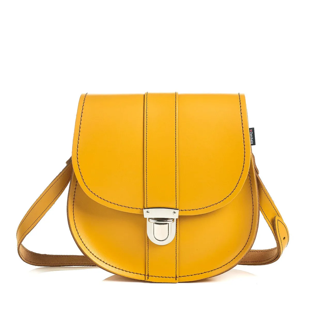 Zatchels Handmade Leather Pushlock Saddle Bag - Yellow Ochre>Women Saddle Bags
