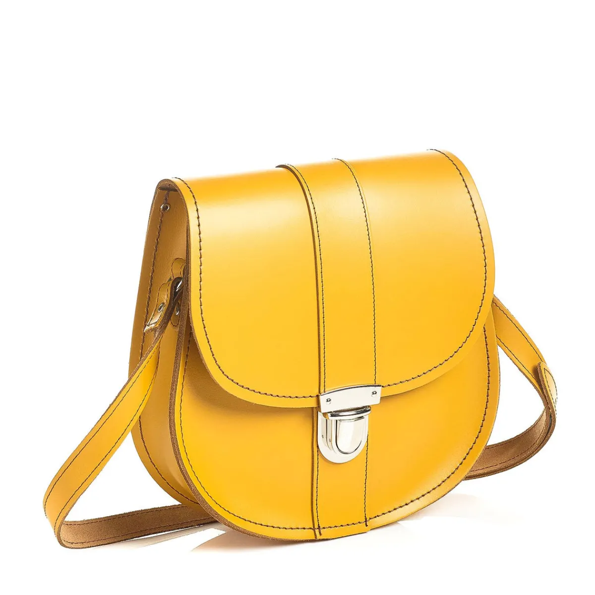 Zatchels Handmade Leather Pushlock Saddle Bag - Yellow Ochre>Women Saddle Bags