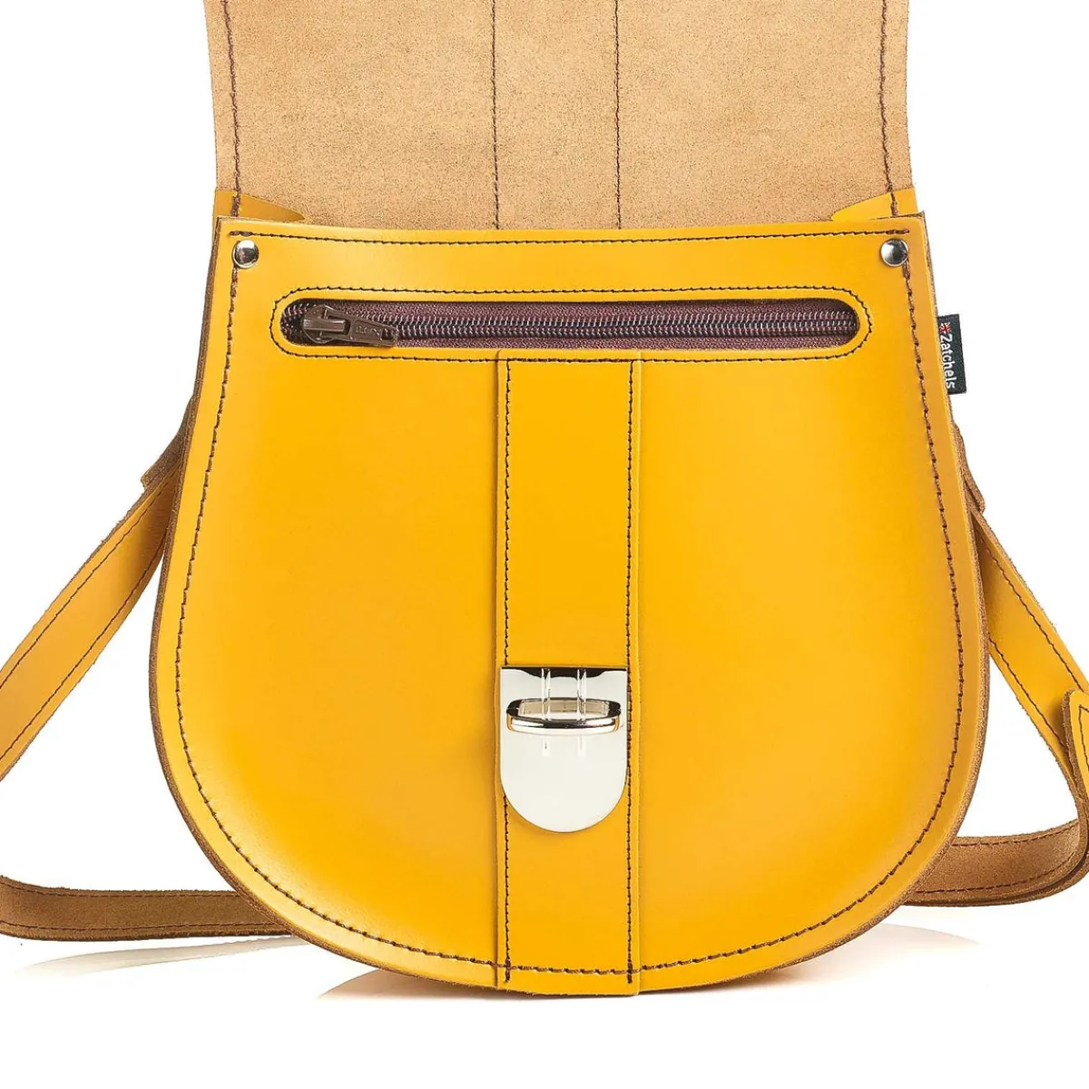 Zatchels Handmade Leather Pushlock Saddle Bag - Yellow Ochre><noscript><img width=