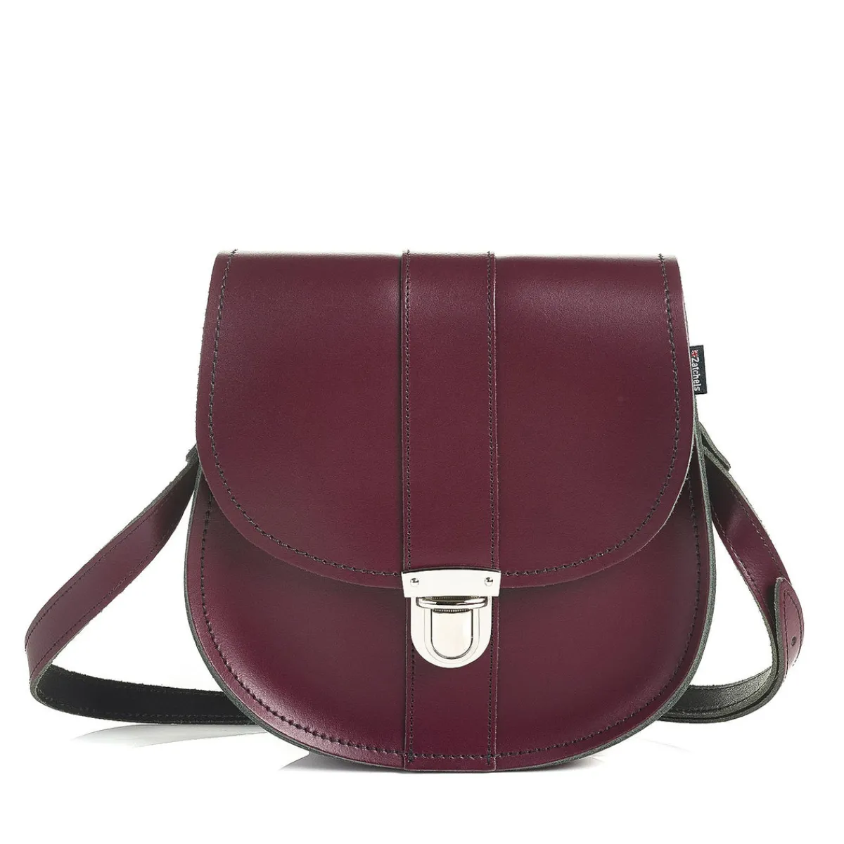 Zatchels Handmade Leather Pushlock Saddle Bag - Marsala Red>Women Saddle Bags