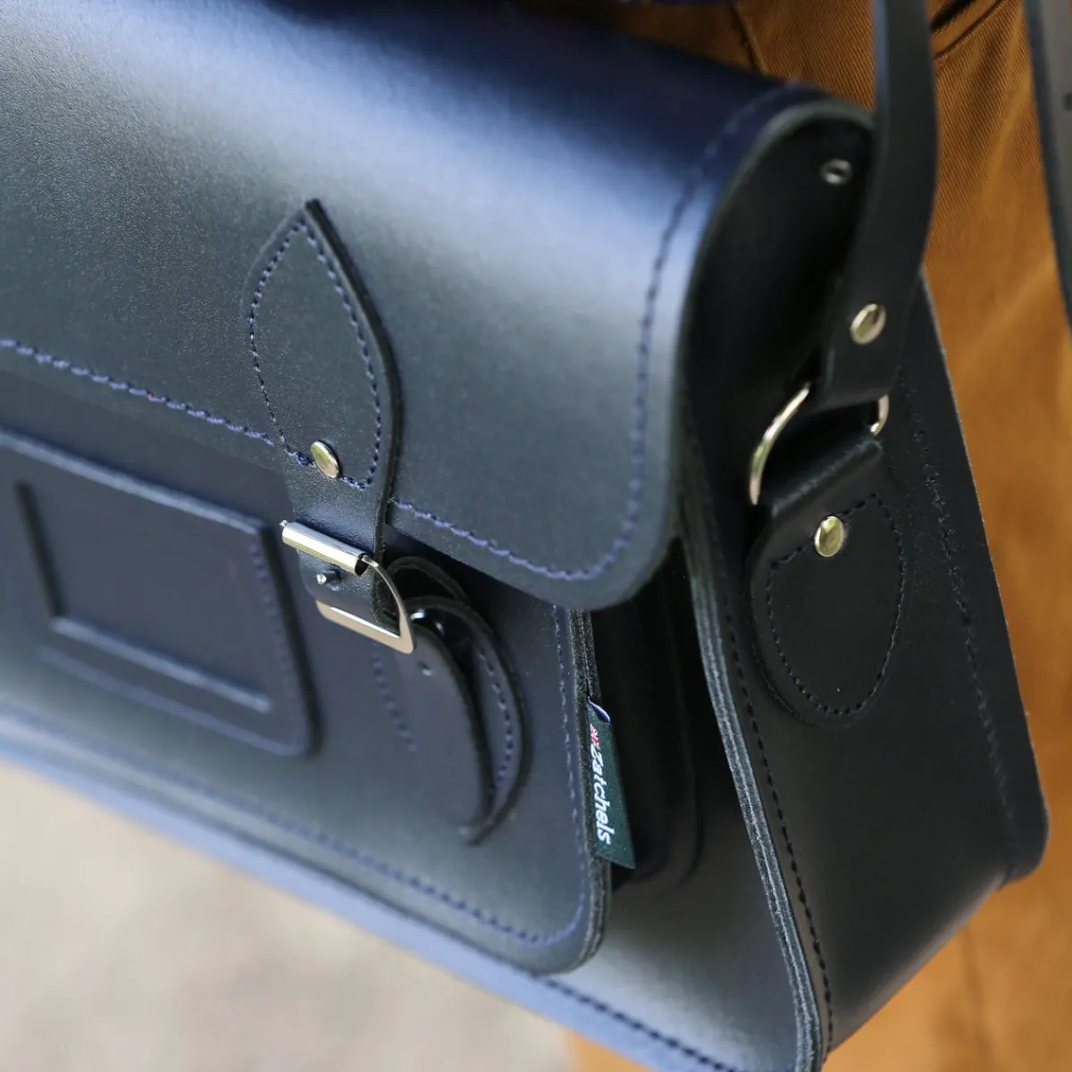 Zatchels Handmade Leather Satchel - Navy Blue><noscript><img width=
