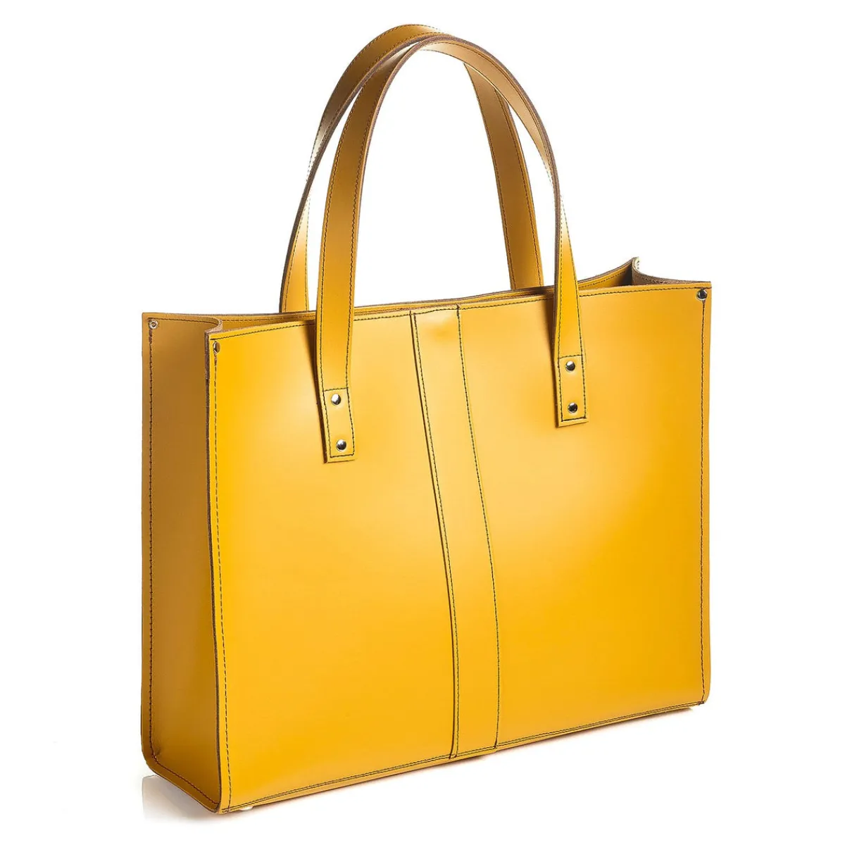 Zatchels Handmade Leather Shopper - Yellow Ochre>Women Shoppers And Tote Bags