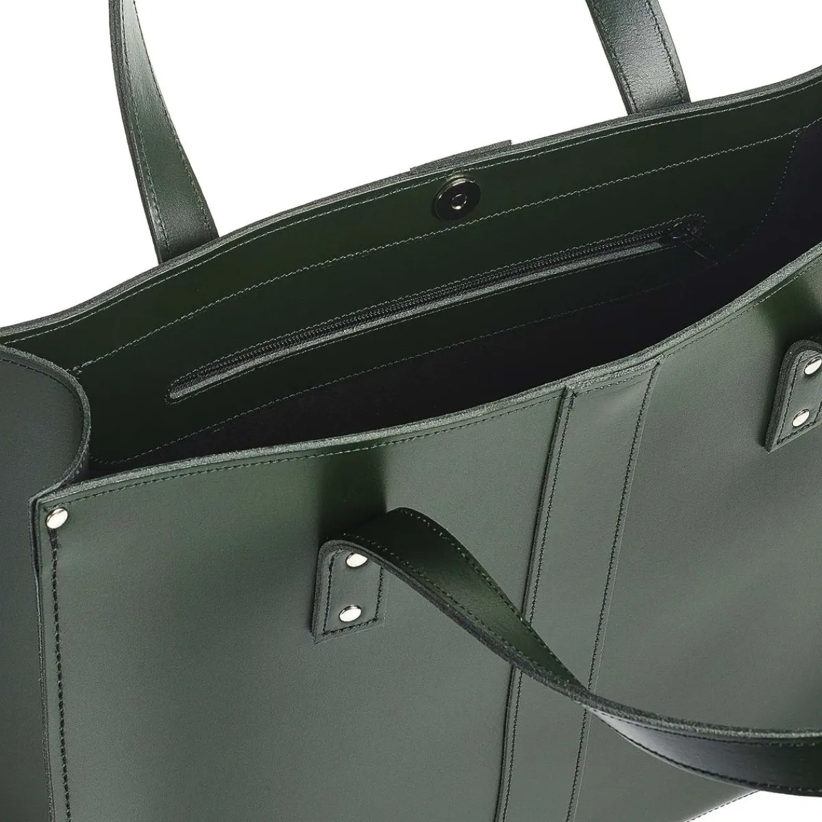 Zatchels Handmade Leather Shopper - Ivy Green><noscript><img width=