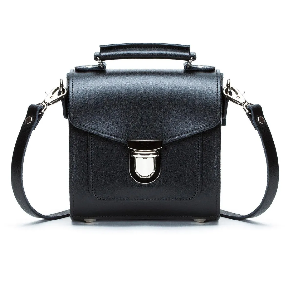 Zatchels Handmade Leather Sugarcube Handbag - Black>Women Cross Body Bags|Sugarcubes