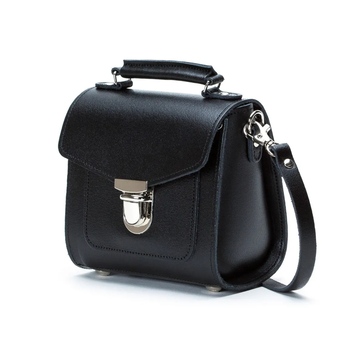 Zatchels Handmade Leather Sugarcube Handbag - Black>Women Cross Body Bags|Sugarcubes