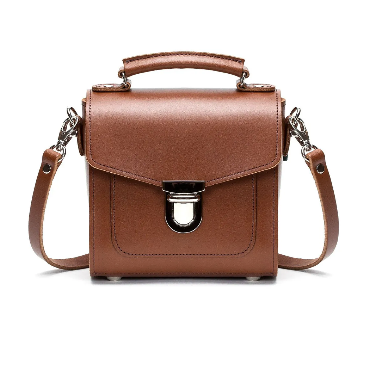 Zatchels Handmade Leather Sugarcube Handbag - Chestnut>Women Cross Body Bags|Sugarcubes