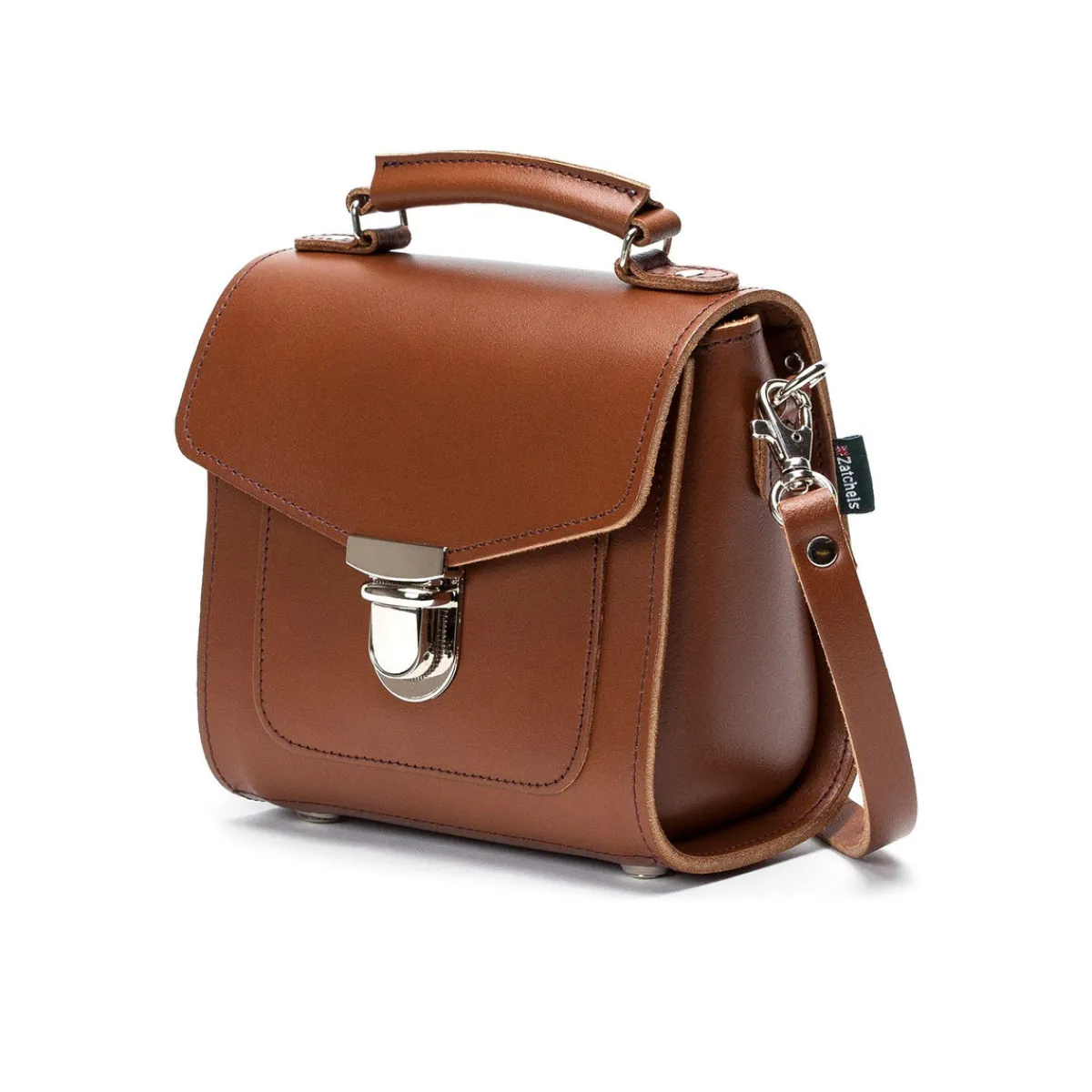 Zatchels Handmade Leather Sugarcube Handbag - Chestnut>Women Cross Body Bags|Sugarcubes