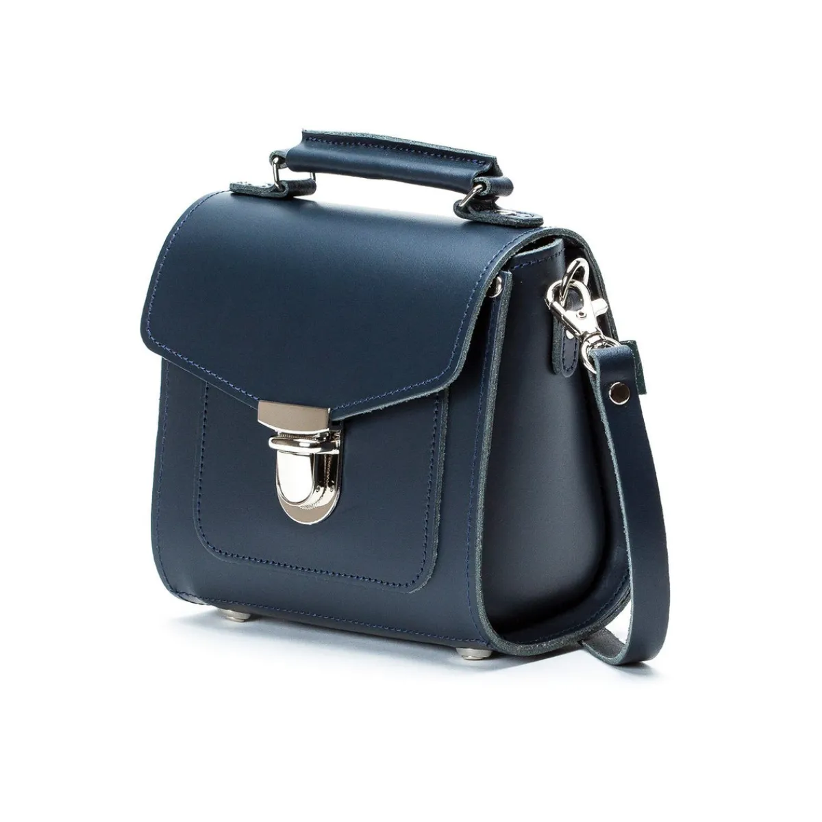 Zatchels Handmade Leather Sugarcube Handbag - Navy>Women Cross Body Bags|Sugarcubes