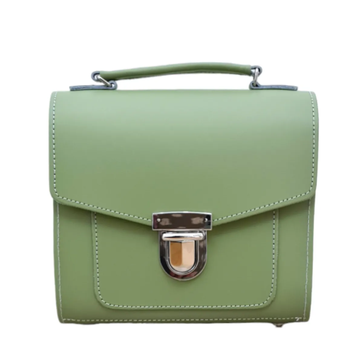 Zatchels Handmade Leather Sugarcube Handbag - Sage - Green>Women Cross Body Bags|Sugarcubes
