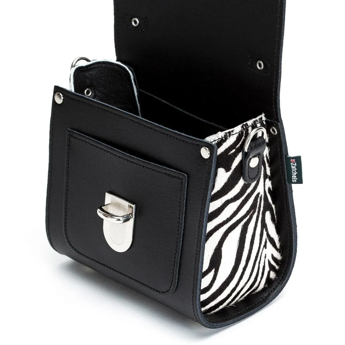 Zatchels Handmade Leather Sugarcube Handbag - Zebra>Women Cross Body Bags|Sugarcubes