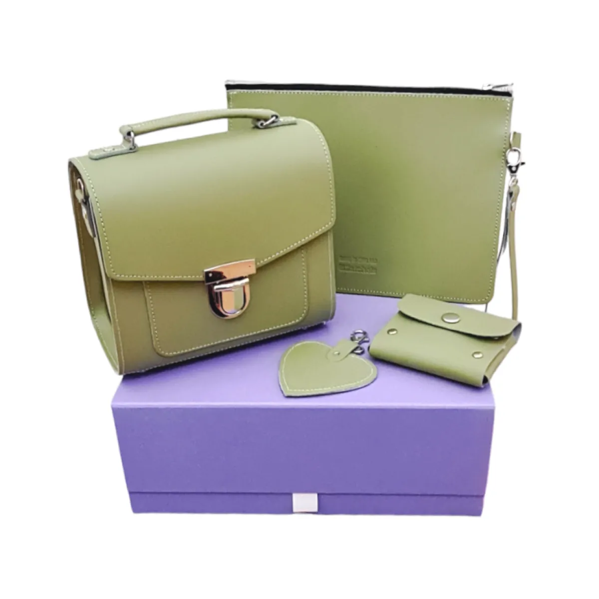 Zatchels Handmade Leather Sugarcube Plus Collection Gift Set - Sage - Green>Women Cross Body Bags|Sugarcubes