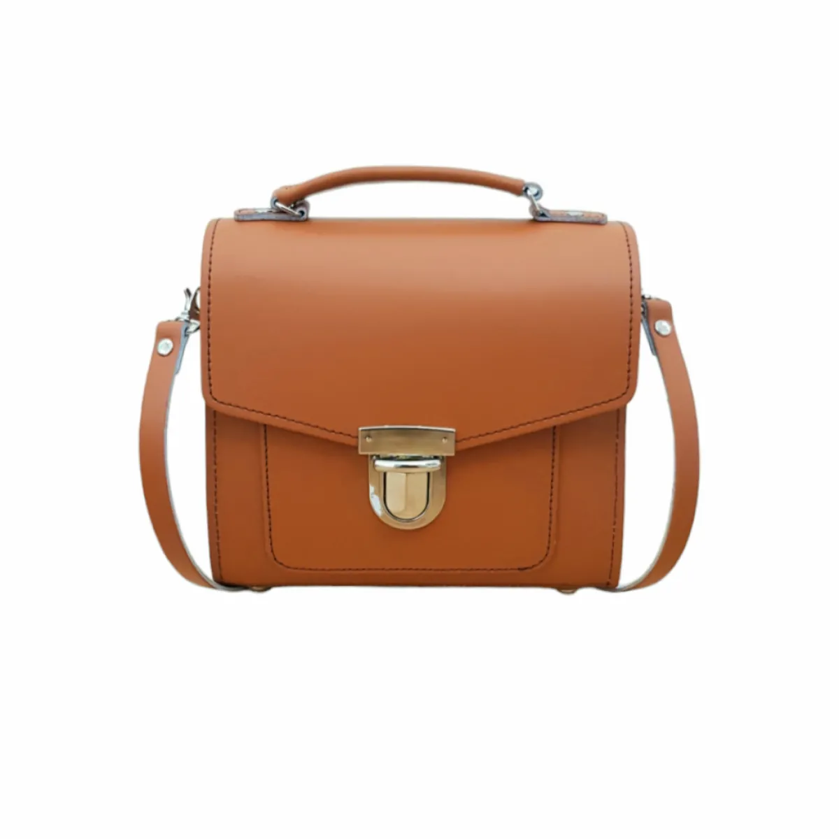 Zatchels Handmade Leather Sugarcube Handbag - Burnt Orange>Women Cross Body Bags|Sugarcubes