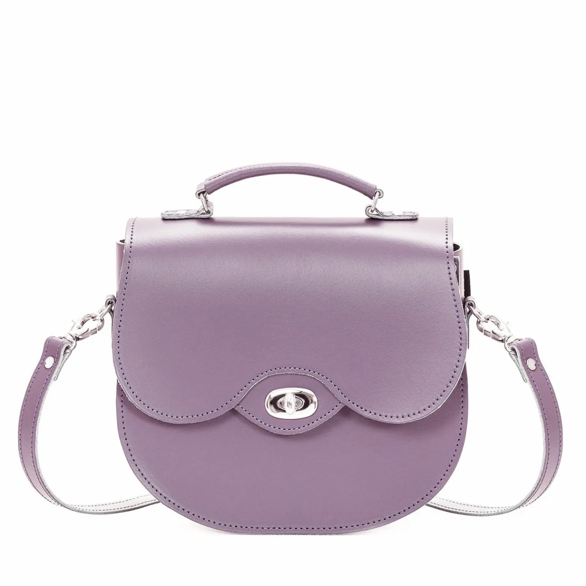 Zatchels Handmade Leather Twist Lock Saddle Bag - Pastel Violet>Women Saddle Bags|Twist Lock Saddle Bags