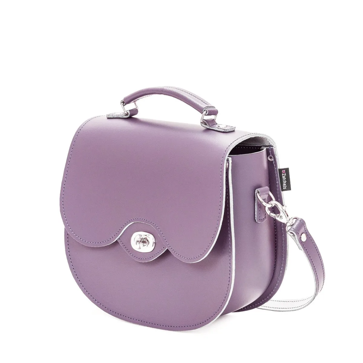 Zatchels Handmade Leather Twist Lock Saddle Bag - Pastel Violet>Women Saddle Bags|Twist Lock Saddle Bags