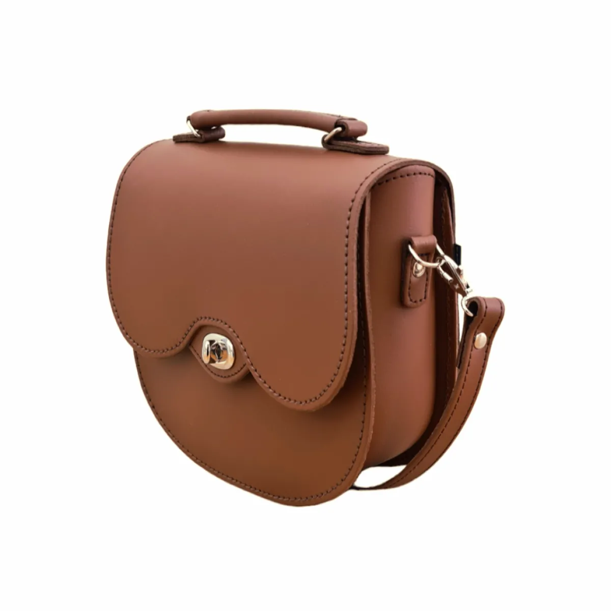 Zatchels Handmade Leather Twist Lock Saddle Bag - Chestnut>Women Saddle Bags|Twist Lock Saddle Bags