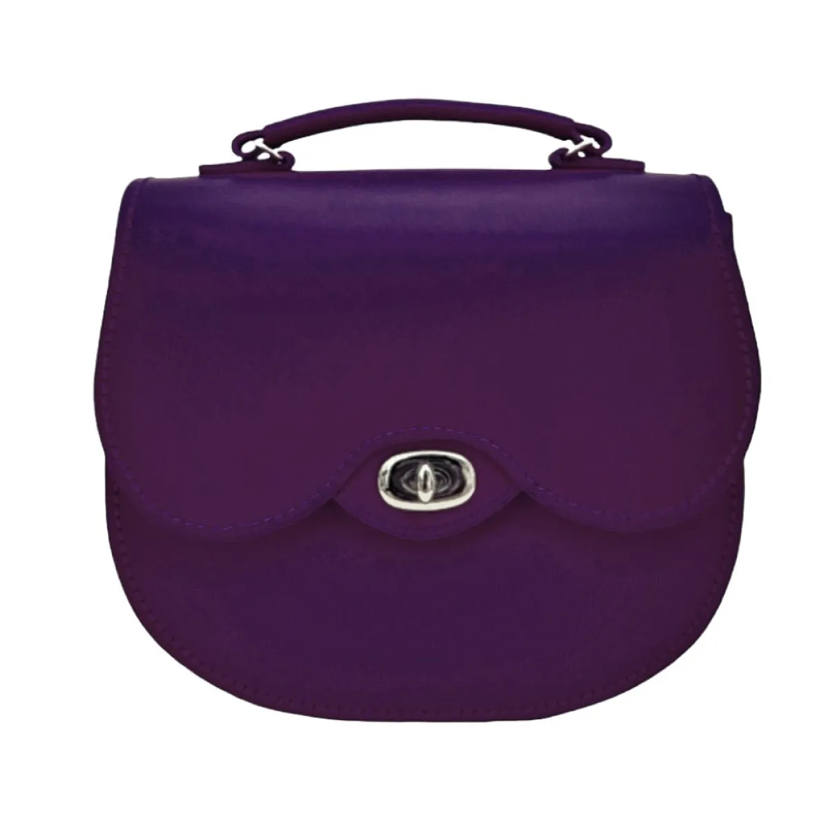 Zatchels Handmade Leather Twist Lock Saddle Bag - Purple>Women Saddle Bags|Twist Lock Saddle Bags